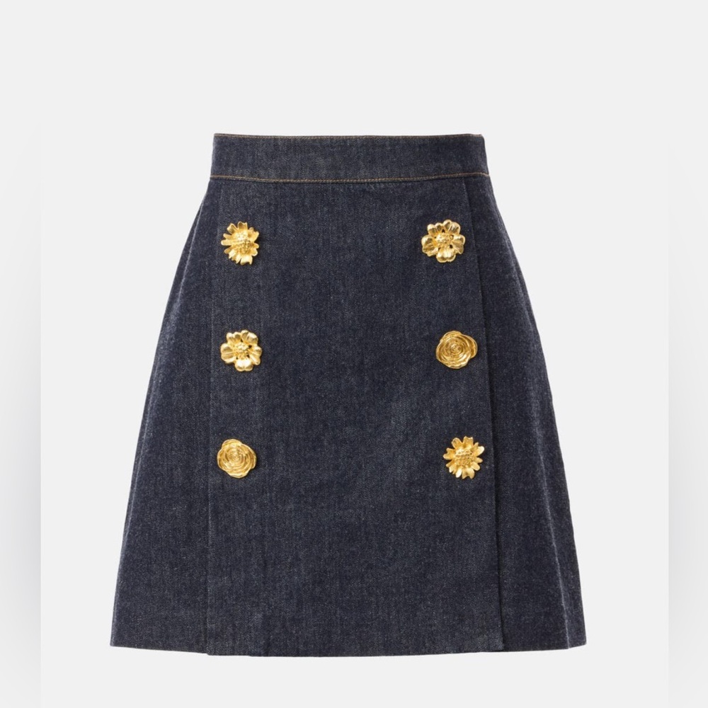 Adam Lippes Denim Floral Button Skirt